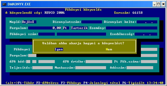 DMKönyv (DMKONYV.EXE) DOS-alapú főkönyvi modul