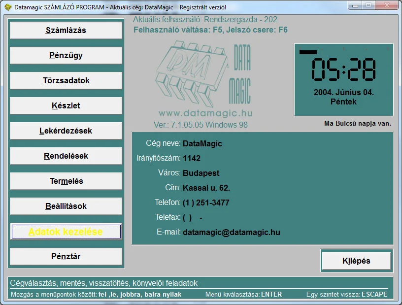 DataMagic Számlázó program – Windows 98 felület